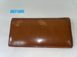 財布修理　長財布のお色の剥がれの修理　お色の塗り直し