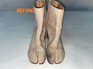 革靴修理　マルジェラ　たびブーツ　色の剥がれ　染め直し（リカラー）