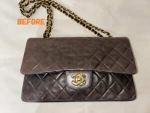 カバン修理　CHANELシャネルのマトラッセ　ラムスキン　色あせ補修　染め直し