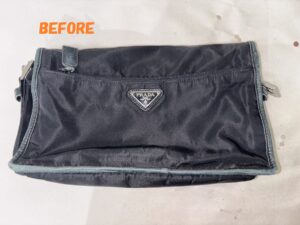 カバン修理　PRADAプラダ　レディースバッグ　キャンバス×レザー　コンビバッグ　染め直し