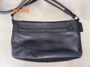 カバン修理　COACHコーチ　メンズ　ショルダーバッグ　角スレの補修　染め直し