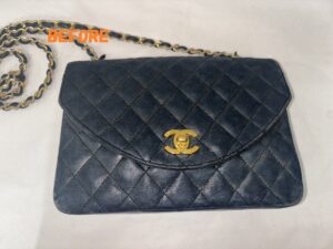 バッグ修理　CHANELシャネル　ラムスキン　マトラッセ　角スレ補修　色あせ補修　染め直し