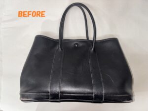 バッグ修理　HERMESエルメス　ガーデンパーティ　角スレの補修　キズ補修　染め直し