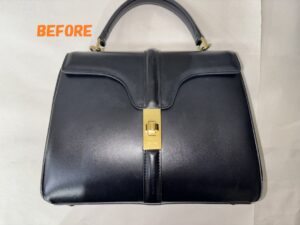 カバン修理　CELINEセリーヌ　レディースバッグ　角スレの補修　色あせ　お色の剥がれの補修