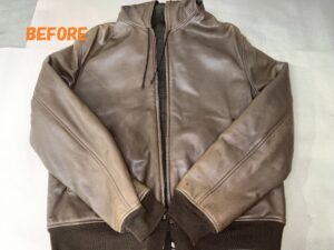 革ジャン修理　HERMESエルメス　メンズ　レザージャケット　色あせの補修　染め直し