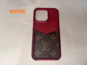 革小物修理　Louis Vuittonルイヴィトン　スマホケース　角スレ補修　黒ずみ修理　染め直し