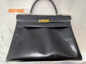 カバン修理　HERMESエルメス　ケリーバッグ　角スレ補修　小傷の補修　染め直し