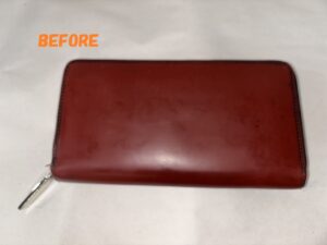 財布修理　コードバン　長財布　色あせ補修　染め直し　カラーチェンジ　ホースハイド