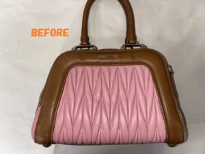 バッグ修理　MIUMIUミュウミュウ　ツートンカラーバッグ　角スレ補修　染め直し