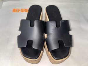 革くつ修理　HERMESエルメス　レディース　サンダル　スレ、キズ修理　染め直し