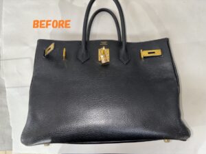 バッグ修理　HERMESエルメス　バーキン　角スレ補修　ひっかき傷補修　染め直し