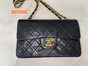 バッグ修理　CHANELシャネル　マトラッセ　ラムスキン　角スレ補修　染め直し