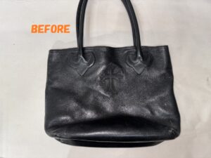 バッグ修理　クロムハーツ　ミニトートバッグ　角スレ補修　色あせの補修　染め直し