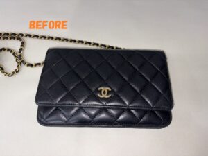 バッグ修理　CHANELシャネル　マトラッセ　ラムスキン　角スレの補修　染め直し