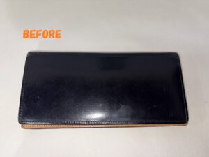 財布修理　コードバン　長財布　キズ補修　色あせ補修　染め直し