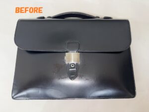 バッグ修理　dunhillダンヒル　ビジネスバッグ　ひっかき傷の補修　染め直し