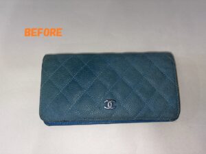 財布修理　CHANELシャネル　キャビアスキン　長財布　色あせ補修　染め直し
